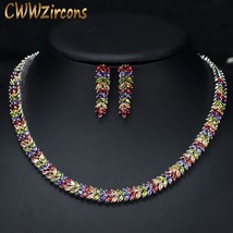 Marquise Cut Colorful Cubic Zirconia Stones Bridal Round Choker Necklace Earring - £40.93 GBP