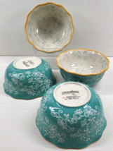 (4) Temp-Tations Floral Lace Light Blue 24 Oz Dessert Bowls Set Ruffled Dish Lot - £47.21 GBP
