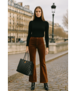 Nili Lotan Derek Cognac/Brown Velvet Flare Mid Rise Pants - size 6 - New - €103,03 EUR