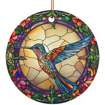 Cute Humming Bird Retro Ornament Colors Stained Glass Art Wreath Christmas Gift - £11.83 GBP