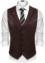 Men Lambskin Leather Waistcoat Western Vest Coat Classic Brown Button - $100.99+