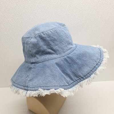 Vintage Denim Fringe Womens Bucket Sun Hat Size 57 cm - $29.60