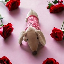 PIER 1 Imports Brown DACHSHUND Weiner Dog Red Sweater Stuffed Animal Toy Plush - £10.10 GBP