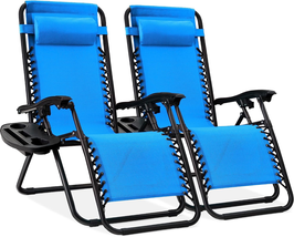 Adjustable Zero Gravity Lounge Chairs Set w/ Pillows, Cup Holders - Ligh... - £148.33 GBP