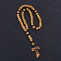 Wooden Beads Cross Pendant Necklace Catholic Christ Religious Jesus Rosary - £10.24 GBP