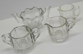 4 Vintage Thick Glass Cream &amp; Sugar Dish Bowl Set Lot Etched Flower MCM Antique  - £19.02 GBP