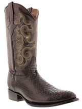 Mens Brown Cowboy Boots Leather Snake Pattern Western Round Toe Bota - £87.14 GBP