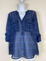Gap Womens Size S Sheer Blue/Green Plaid Pocket Popover Blouse Long Sleeve - £5.84 GBP