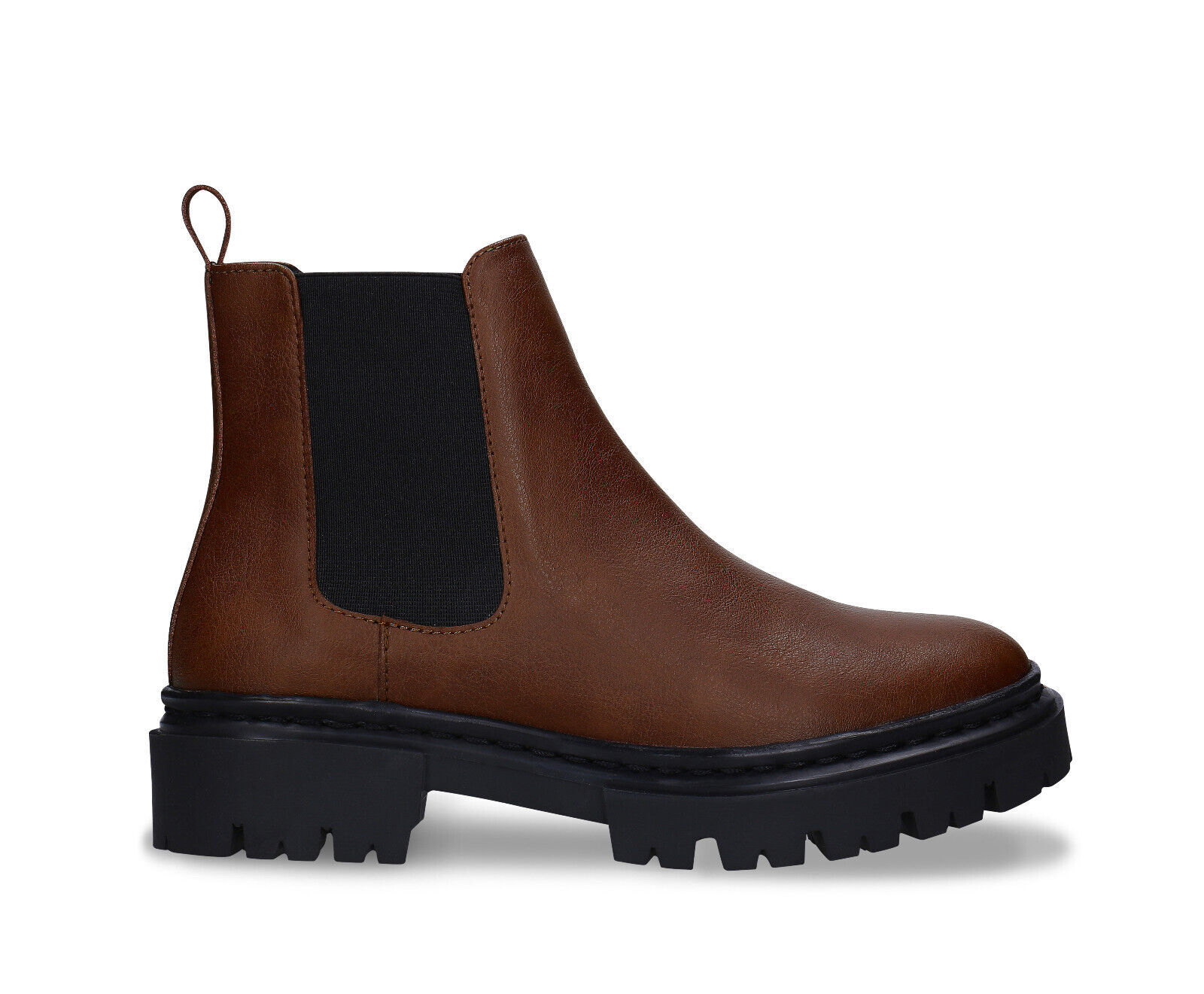 Women chelsea boots brown vegan leather ankle with plain toe confident style