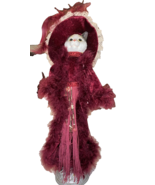 Roaring 30&#39;s Cat Figurine Red Velvet Coat Hat Wire Frame Metal Base Faux... - £15.53 GBP