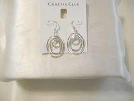Charter Club 1-3/4&quot; Silver Tone Oval Dangle Drop Earrings C570 - $11.51
