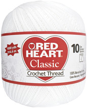 Red Heart Classic Crochet Thread Size 10-White - £15.03 GBP