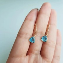 1Ct Trillion Lab Created Blue topaz Drop/Dangle Earrings 14K Yellow Gold Plated - £102.14 GBP