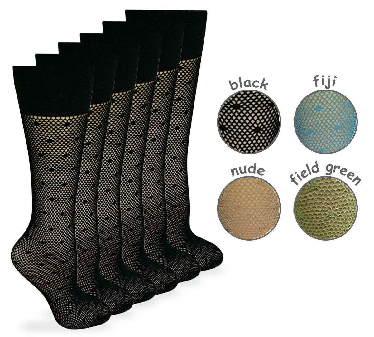 Womens Fishnet Pattern Vintage Mesh Knee High Trouser Dress Stockings 6 Pack
