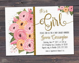It's a Girl / Baby Shower Invitation / Watercolor Flowers Invitation - £6.35 GBP
