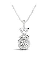 1.04 Ct Lab Grown Diamond 14k White Gold Halo Pendant Necklace With 18&quot; ... - £908.97 GBP