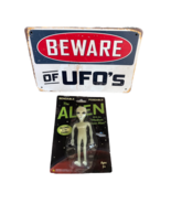 Bendable Glow in Dark Alien Action Figure NOS &amp; Metal Beware of Aliens Sign - £19.43 GBP