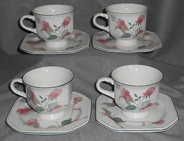 Set (4) Mikasa Silk Flowers Pattern Cups And Saucers - £12.39 GBP