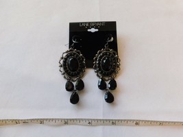Lane Bryant Ladies Women&#39;s 1 pair Black Silver Tone V01053 D730 earrings NEW NOS - £11.00 GBP