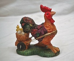 Colorful Rooster Purple Jacket Pulling Chicks Wagon Country Farm Resin F... - $14.84