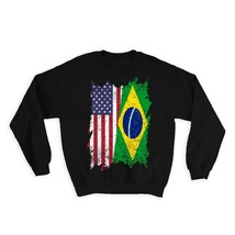 United States Brazil : Gift Sweatshirt American Brazilian Country Flag Expat Mix - £22.89 GBP