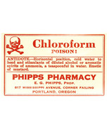 Pharmacy Label Chloroform POISON Skull and Bones Phipps Pharmacy Portlan... - $31.15
