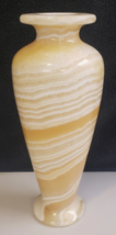 Alabaster? Onyx? Orange/Honey White Striped Marbled Natural Stone 9&quot; Flower Vase - £78.62 GBP