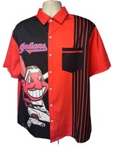 Mens Cleveland Indians Baseball Red Button Up Shirt Large Chief Wahoo Pocket New - $49.49