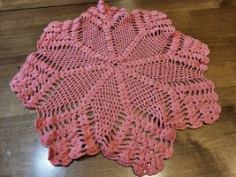 Vintage Crochet Coral Color Patterned Doily - $12.00