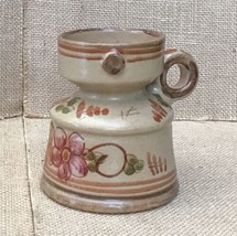 Portugal Pottery Redware Floral Chamberstick Candle Holder w Base Cottagecore - £12.51 GBP