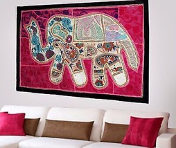 Bohemien Patchwork Vintage Elefante Appeso a Parete Etnico Ricamo a Mano X85 - $26.78