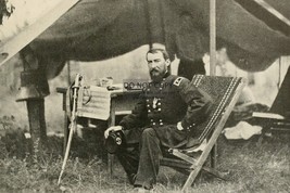 PHILLIP SHERIDAN CIVIL WAR GENERAL SITTING IN CAMP 4X6 SEPIA PHOTO POSTCARD - $8.65