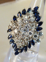 VTG NWT 14k wite gold Marquise 3.3 Cts Sapphire &amp; Diamond Cocktail Ring  6.75 - £4,593.10 GBP