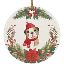 Cute Baby Bulldog Dog Lover Ornament Flower Wreath Christmas Gifts Tree Decor - £11.70 GBP