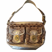 Coach vintage signature Fabric Classic handbag Brown and Gold Nice Condition - £34.26 GBP