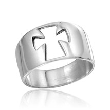 925 Sterling Silver Wide Band Embossed Cross Ring Unisex 5,6,7,8,9,10,11,12,13 - £30.21 GBP
