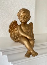 Vintage Gold Sitting Cherub with Crossed Legs Shelf Sitter Angel Figurine - £30.71 GBP