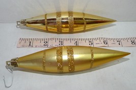 Vintage Christmas Large Ornament Gold Glitter  Teardrop Icicles plastic lot of 2 - £18.18 GBP