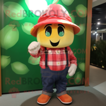 Peach Cherry mascot costume character dressed with a Flannel Shirt and Hats - £926.16 GBP