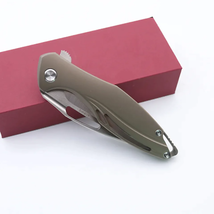 Smke Knives Koenig Arius Satin D2 Blade Bronze Anodized Titanium Handle ... - £132.01 GBP