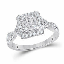 14kt White Gold Womens Baguette Diamond Square Ring 5/8 Cttw - £857.78 GBP