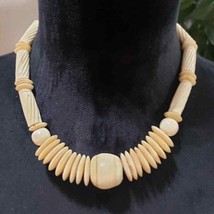 Womens Fashion Yellow Wood Shell Beaded Choker Collar Necklace with Barrel Clasp - £22.38 GBP