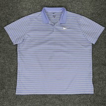 Nike Polo Shirt Mens 2XL (L) Blue Striped Short Sleeve Dri-Fit Performan... - $14.16