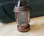 Burnished Copper Tea Light Holder Cylinder Lantern Hanging Handle 8&quot; high - £15.28 GBP