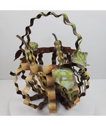 Vintage Fall Pumpkin Metal Basket 15x11&quot; w/ 2 Metal Gourds - £25.32 GBP