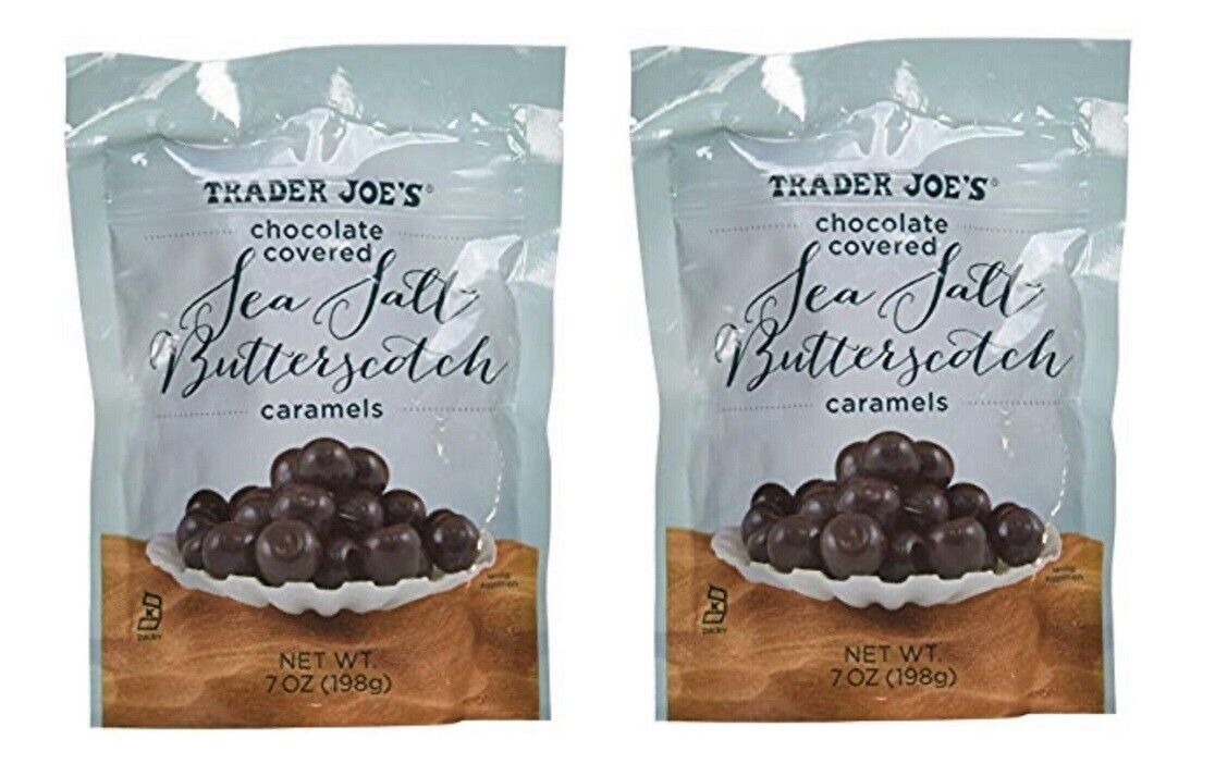 Primary image for 2x Trader Joe's Chocolate Covered Sea Salt Butterscotch Caramels 7oz Ea 07/2024
