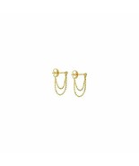 14K Solid Yellow Gold Double Front To Back Dainty Stud Earrings - Minima... - £120.09 GBP