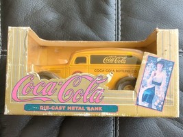 Coca Cola Ertl Vintage Yellow Die Cast Metal Coin Bank Chevrolet Van Truck 1995 - £18.77 GBP