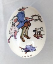 Handmade Decorative Porcelain Egg w/ Children, Toys Illustration (1998) - $9.70