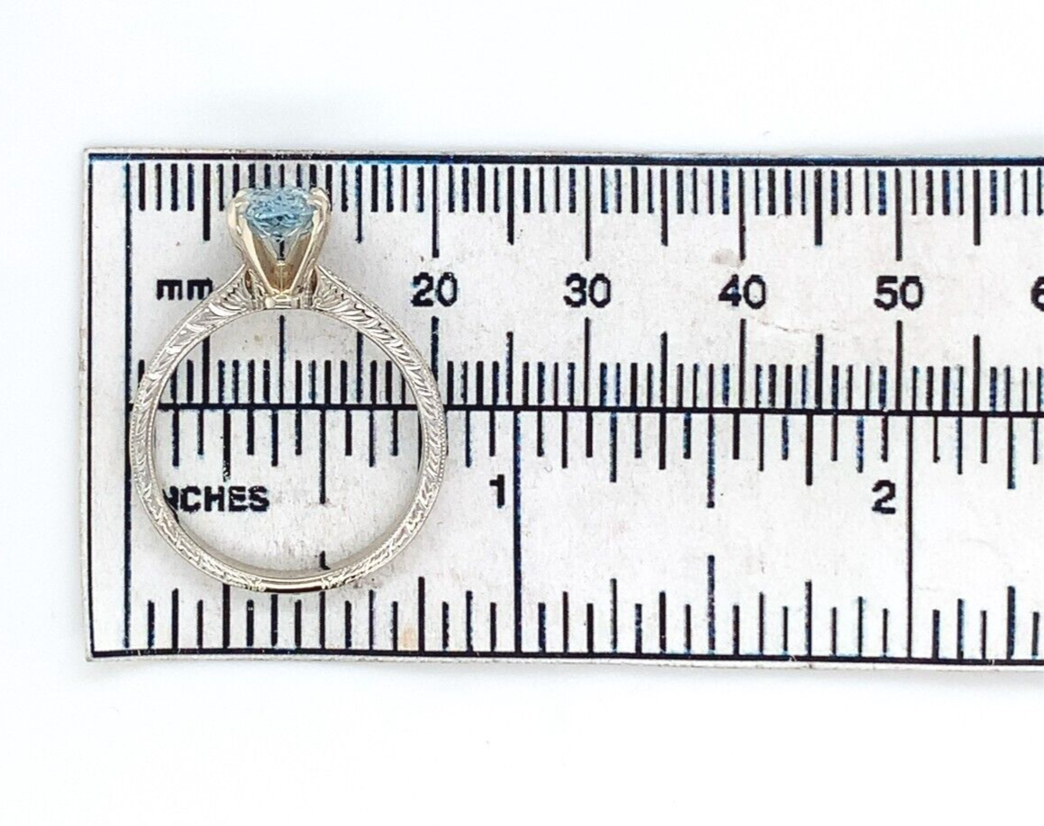 14k Gold Ring w/ Specialty Cut Genuine Natural Aquamarine Hand Engraved (#J6547) Item image 11